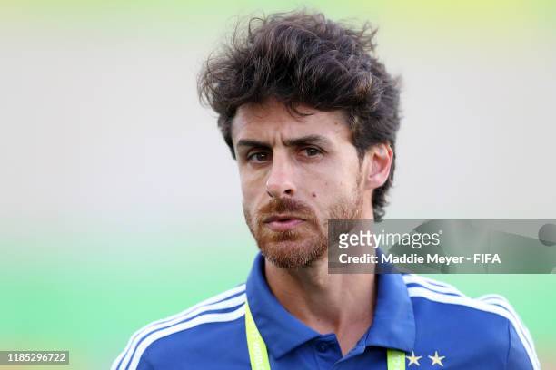 Head Coach Pablo Aimar of Argentina looks on during the FIFA U-17 World Cup Brazil 2019 Group E match between Argentina and Tajikistan at Estádio...