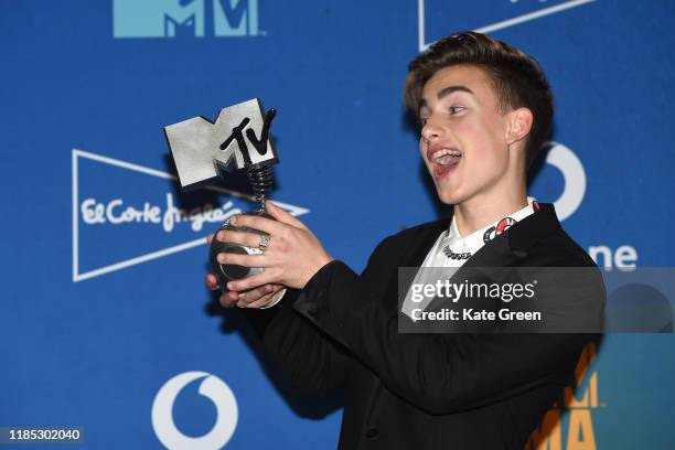 Johnny Orlando winner of Best Canadian Act photographed in the winners room during the MTV EMAs 2019 at FIBES Conference and Exhibition Centre on...