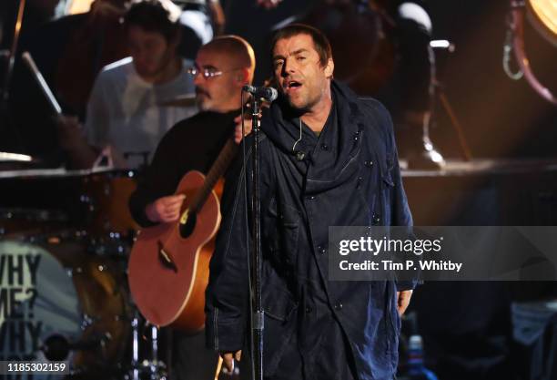 Liam Gallagher performs on stage during the MTV EMAs 2019 at FIBES Conference and Exhibition Centre on November 03, 2019 in Seville, Spain.