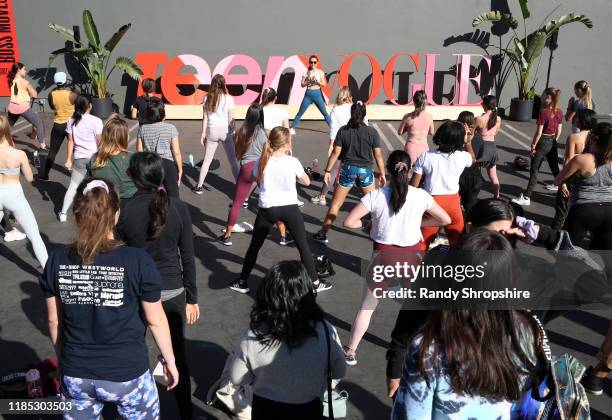 Katrina Scott leads a group workout at the Teen Vogue Summit 2019 at Goya Studios on November 03, 2019 in Los Angeles, California.