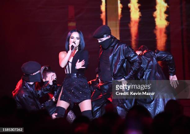 Becky G performs on stage at the MTV EMAs 2019 at FIBES Conference and Exhibition Centre on November 03, 2019 in Seville, Spain.