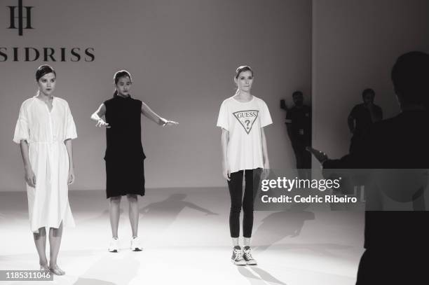 Pre-show view models at the Hass Idriss show during the FFWD October Edition 2019 at the Dubai Design District on November 02, 2019 in Dubai, United...