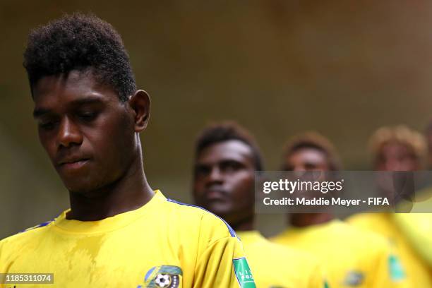 Hensky Foata of Solomon Islands looks on in the tunnel before the FIFA U-17 World Cup Brazil 2019 Group F match between Mexico and Solomon Islands at...