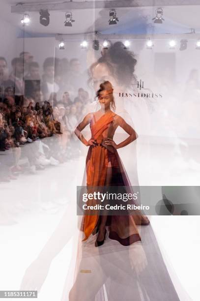 Model at the Hass Idriss show during the FFWD October Edition 2019 at the Dubai Design District on November 02, 2019 in Dubai, United Arab Emirates.