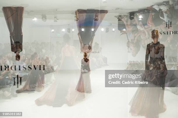 Model at the Hass Idriss show during the FFWD October Edition 2019 at the Dubai Design District on November 02, 2019 in Dubai, United Arab Emirates.