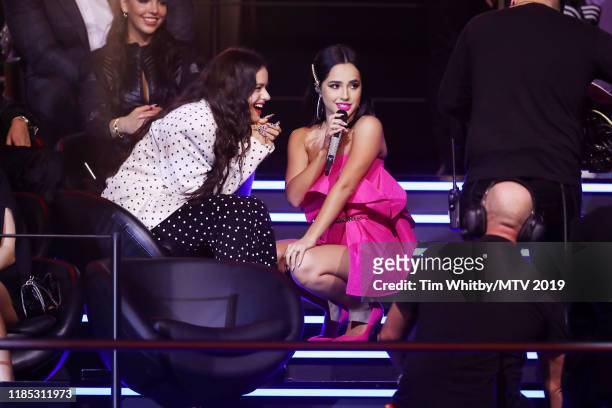 Rosalia and Becky G during the MTV EMAs 2019 at FIBES Conference and Exhibition Centre on November 03, 2019 in Seville, Spain.