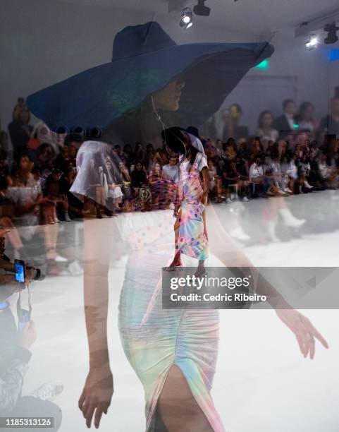 Model at the Mrs. Keepa show during the FFWD October Edition 2019 at the Dubai Design District on November 02, 2019 in Dubai, United Arab Emirates.