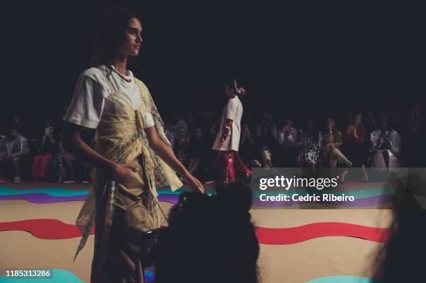 Model at the Reemami show during the FFWD October Edition 2019 at the Dubai Design District on November 02, 2019 in Dubai, United Arab Emirates.