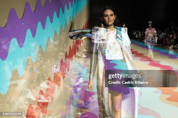 Model at the Reemami show during the FFWD October Edition 2019 at the Dubai Design District on November 02, 2019 in Dubai, United Arab Emirates.