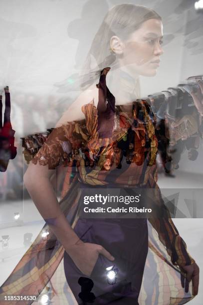 Model at the Tanya Skaff show during the FFWD October Edition 2019 at the Dubai Design District on November 02, 2019 in Dubai, United Arab Emirates.