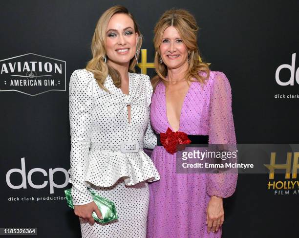 Olivia Wilde and Laura Dern attend the 23rd Annual Hollywood Film Awards at The Beverly Hilton Hotel on November 03, 2019 in Beverly Hills,...