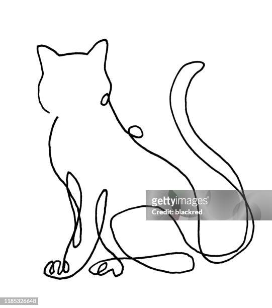 ilustrações de stock, clip art, desenhos animados e ícones de line drawing of cat - corpo de animal