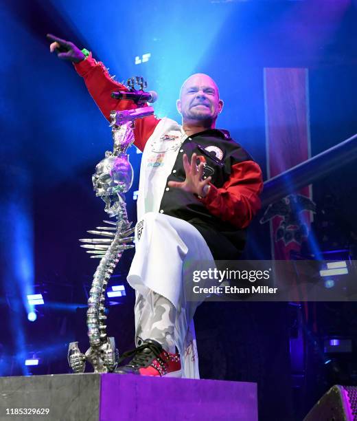 Singer Ivan Moody of Five Finger Death Punch performs as the band kicks off its fall 2019 tour at The Joint inside the Hard Rock Hotel & Casino on...