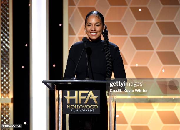 Alicia Keys presents the Hollywood Song Award onstage during the 23rd Annual Hollywood Film Awards at The Beverly Hilton Hotel on November 03, 2019...