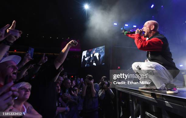 Singer Ivan Moody of Five Finger Death Punch performs as the band kicks off its fall 2019 tour at The Joint inside the Hard Rock Hotel & Casino on...