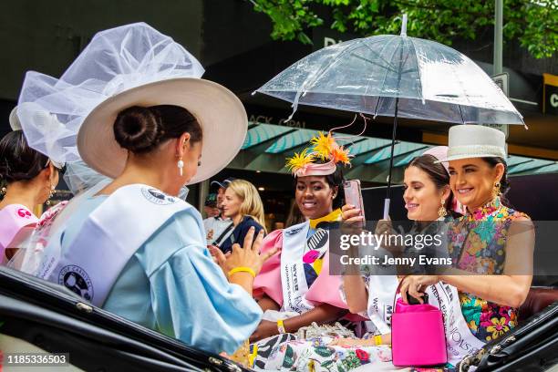 Entrants form the Fashions on the field are seen 1during the 2019 Melbourne Cup Parade on November 04, 2019 in Melbourne, Australia.