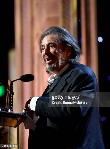 Al Pacino accepts the Hollywood Supporting Actor Award onstage during the 23rd Annual Hollywood Film Awards at The Beverly Hilton Hotel on November...