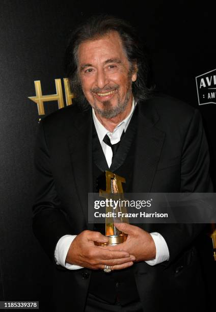 Al Pacino, winner of the Hollywood Supporting Actor Award, poses in the press room during the 23rd Annual Hollywood Film Awards at The Beverly Hilton...