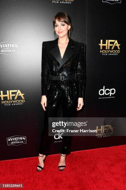 Dakota Johnson poses in the press room during the 23rd Annual Hollywood Film Awards at The Beverly Hilton Hotel on November 03, 2019 in Beverly...
