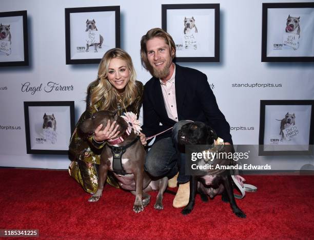 Kaley Cuoco and Karl Cook arrive with Sally and Todd the Pitbulls at the 9th Annual Stand Up For Pits event hosted by Kaley Cuoco at The Mayan on...