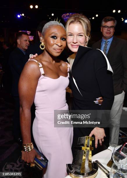 Cynthia Erivo and Renée Zellweger attend the 23rd Annual Hollywood Film Awards at The Beverly Hilton Hotel on November 03, 2019 in Beverly Hills,...