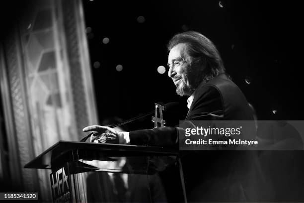 Al Pacino accepts the Hollywood Supporting Actor Award onstage during the 23rd Annual Hollywood Film Awards at The Beverly Hilton Hotel on November...