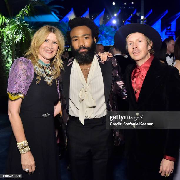 Laura Dern, Donald Glover, and Beck, all wearing Gucci, attend the 2019 LACMA Art + Film Gala Presented By Gucci at LACMA on November 02, 2019 in Los...