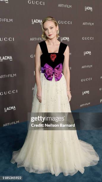 Brie Larson, wearing Gucci, attends the 2019 LACMA Art + Film Gala Presented By Gucci at LACMA on November 02, 2019 in Los Angeles, California.