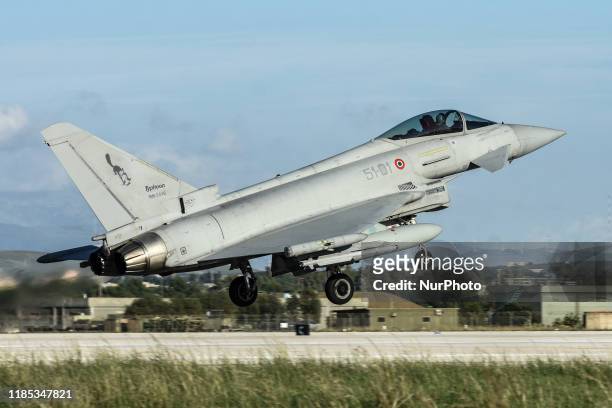 Italian Air Force Eurofighter during a takeoff from 37° Stormo Air Base. The &quot;Personnel Recovery Week 19-01&quot; was the training activity at...