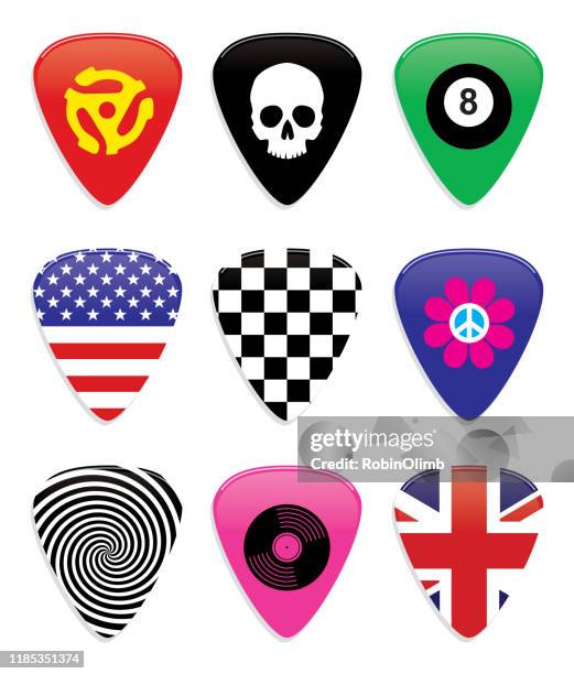 nine guitar picks - eight ball stock illustrations