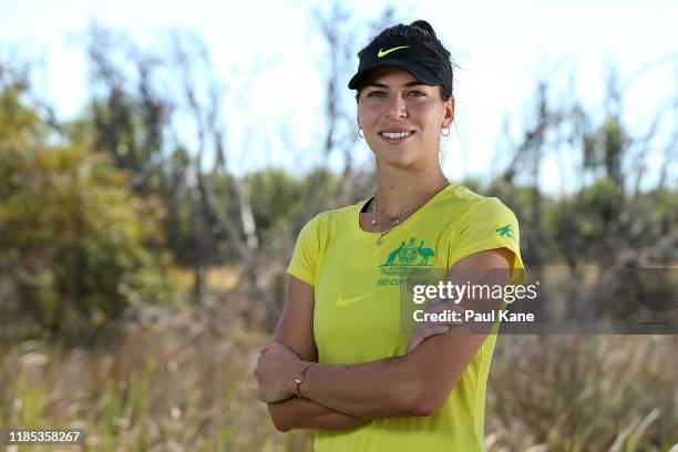 Ajla Tomljanovic of Australia poses during a practice session ahead of the 2019 Fed Cup Final between Australia and France at the State Tennis Centre...