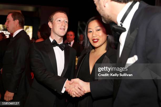 Mark Zuckerberg and Priscilla Chan attend the 2020 Breakthrough Prize at NASA Ames Research Center on November 03, 2019 in Mountain View, California.