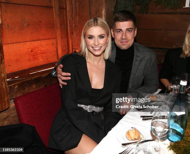 Lena Gercke and her boyfriend Dustin Schoene at the Lena Gercke x ABOUT YOU Christmas Dinner and Party at Hotel Stanglwirt on November 28, 2019 in...