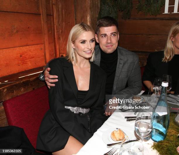 Lena Gercke and her boyfriend Dustin Schoene at the Lena Gercke x ABOUT YOU Christmas Dinner and Party at Hotel Stanglwirt on November 28, 2019 in...