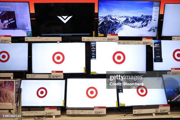 Televisions are displayed for sale at a Target Corp. Store in the Queens borough of New York, U.S, on Thursday, Nov. 28, 2019. A gauge of buying...