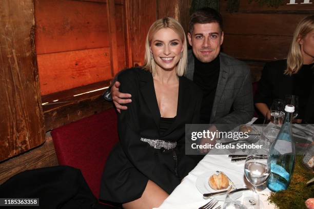 Lena Gercke and her boyfriend Dustin Schoene at the Lena Gercke x ABOUT YOU Christmas Dinner and Party at Hotel Stanglwirt on November 28, 2019 in...