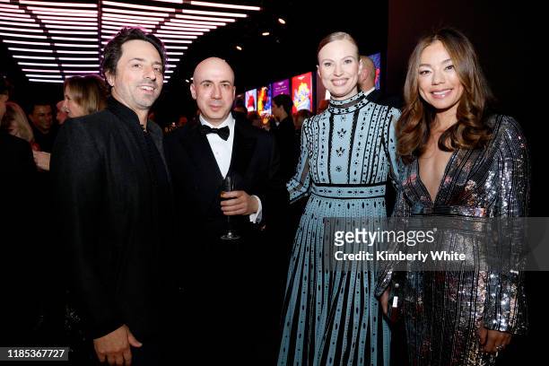 Sergey Brin, Yuri Milner, Julia Milner and Nicole Shanahan attend the 2020 Breakthrough Prize at NASA Ames Research Center on November 03, 2019 in...