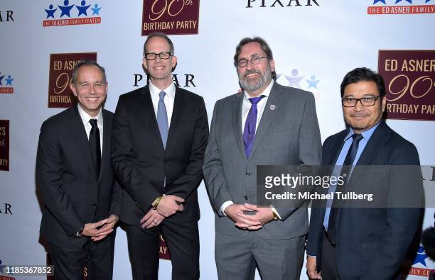 Producer Jonas Rivera, Pixar President Pete Docter, and Pixar's Bob Peterson and Ronnie Del Carmen attend Ed Asner's 90th Birthday Party and...