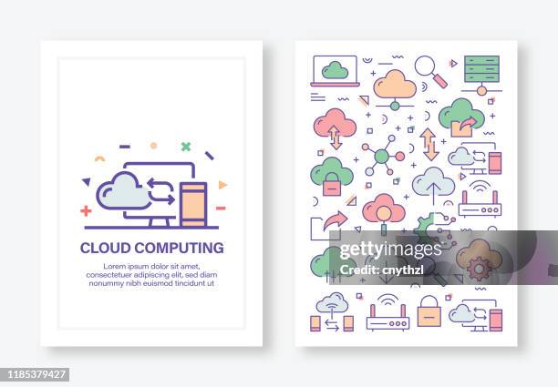 cloud computing concept line style cover design for annual report, flyer, brochure. - sponsorship brochure stock illustrations