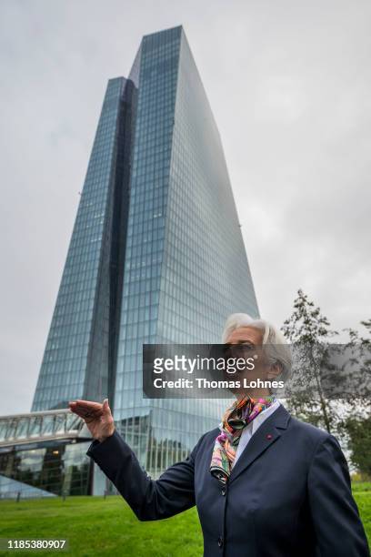 Christine Lagarde, new president of the European Central Bank , speaks to the media as she arrives for work at ECB headquarters following her recent...