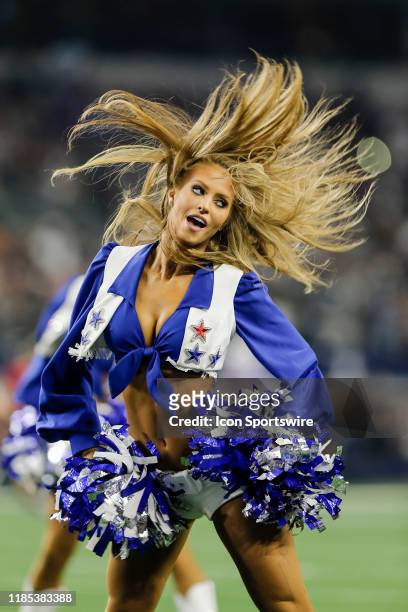 The Dallas Cowboys Cheerleaders perform during the game between the Dallas Cowboys and the Buffalo Bills on November 28, 2019 at AT&T Stadium in...