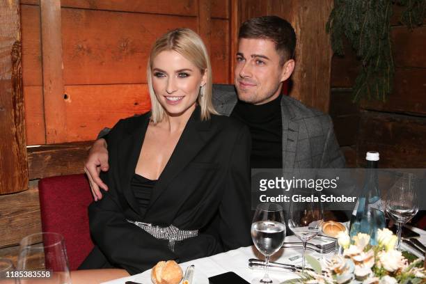 Lena Gercke and her boyfriend Dustin Schoene at the Lena Gercke x ABOUT YOU Christmas Dinner and Party at Hotel Stanglwirt on November 28, 2019 in...