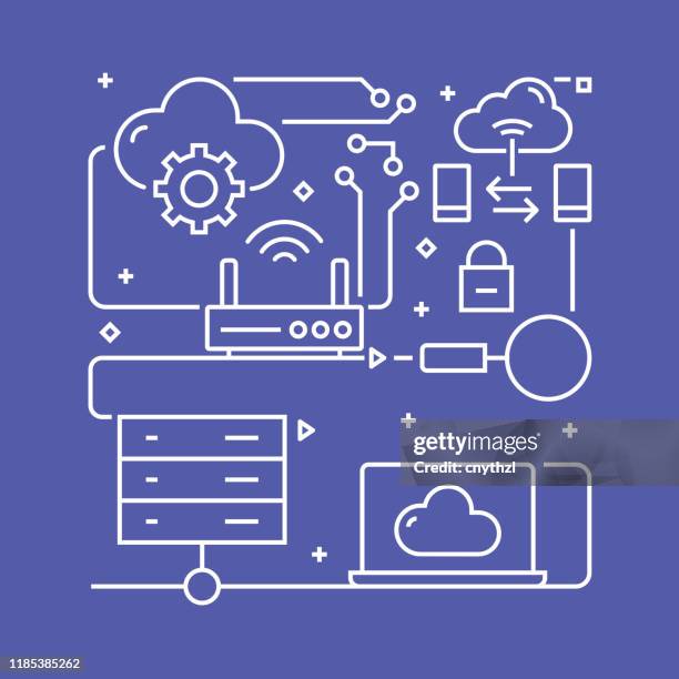 illustrations, cliparts, dessins animés et icônes de cloud computing concept design template. résumé du symbole de contour - transfert