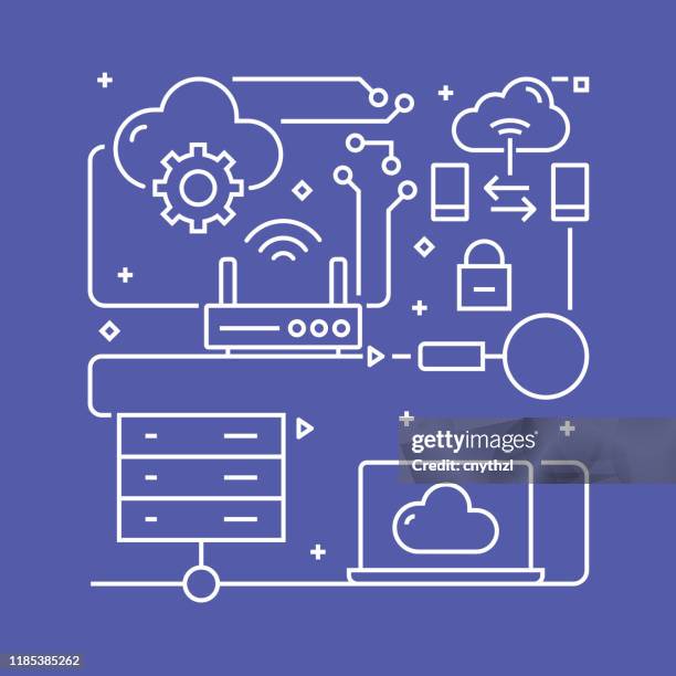 cloud computing concept design template. outline symbol abstract - transfer image stock illustrations