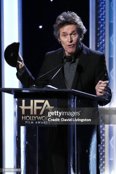 Willem Dafoe appears on stage at the 23rd Annual Hollywood Film Awards show at The Beverly Hilton Hotel on November 03, 2019 in Beverly Hills,...