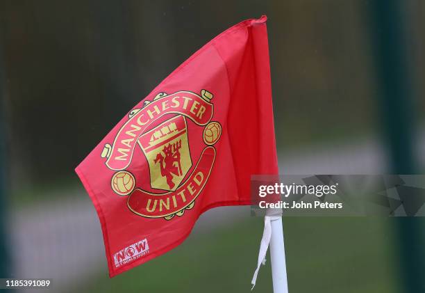 Shot of a corner flag during the U18 Premier League match between Manchester United U18s and Wolverhampton Wanderers U18s at Aon Training Complex on...