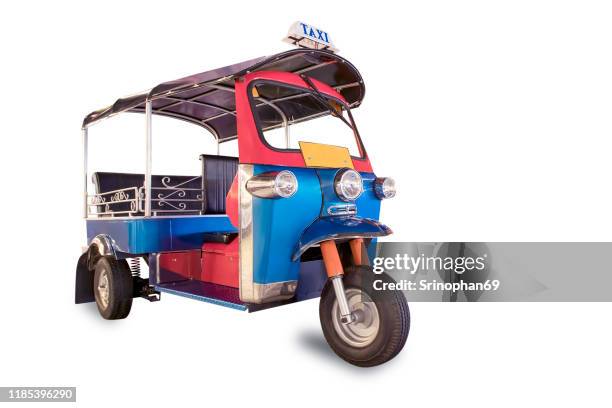 thailand three wheel native taxi, thailand tuk tuk, with clipping path - 三輪タクシー ストックフォトと画像