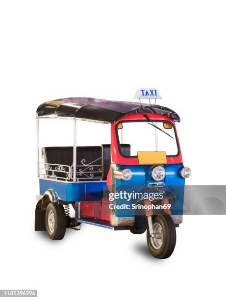 thailand three wheel native taxi, thailand tuk tuk, with clipping path - auto riquexó imagens e fotografias de stock