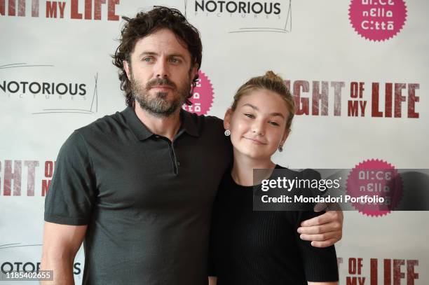 American director and actor Casey Affleck and actress Anna Pniowsky during the photocall for the presentation of the film Light of my life. Rome ,...