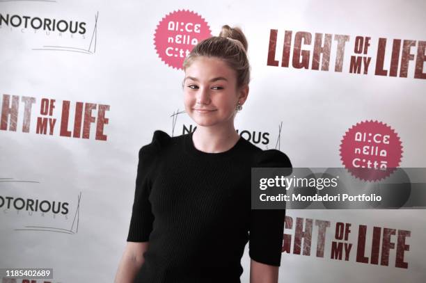 Actress Anna Pniowsky during the photocall for the presentation of the film Light of my life. Rome , November 3rd, 2019